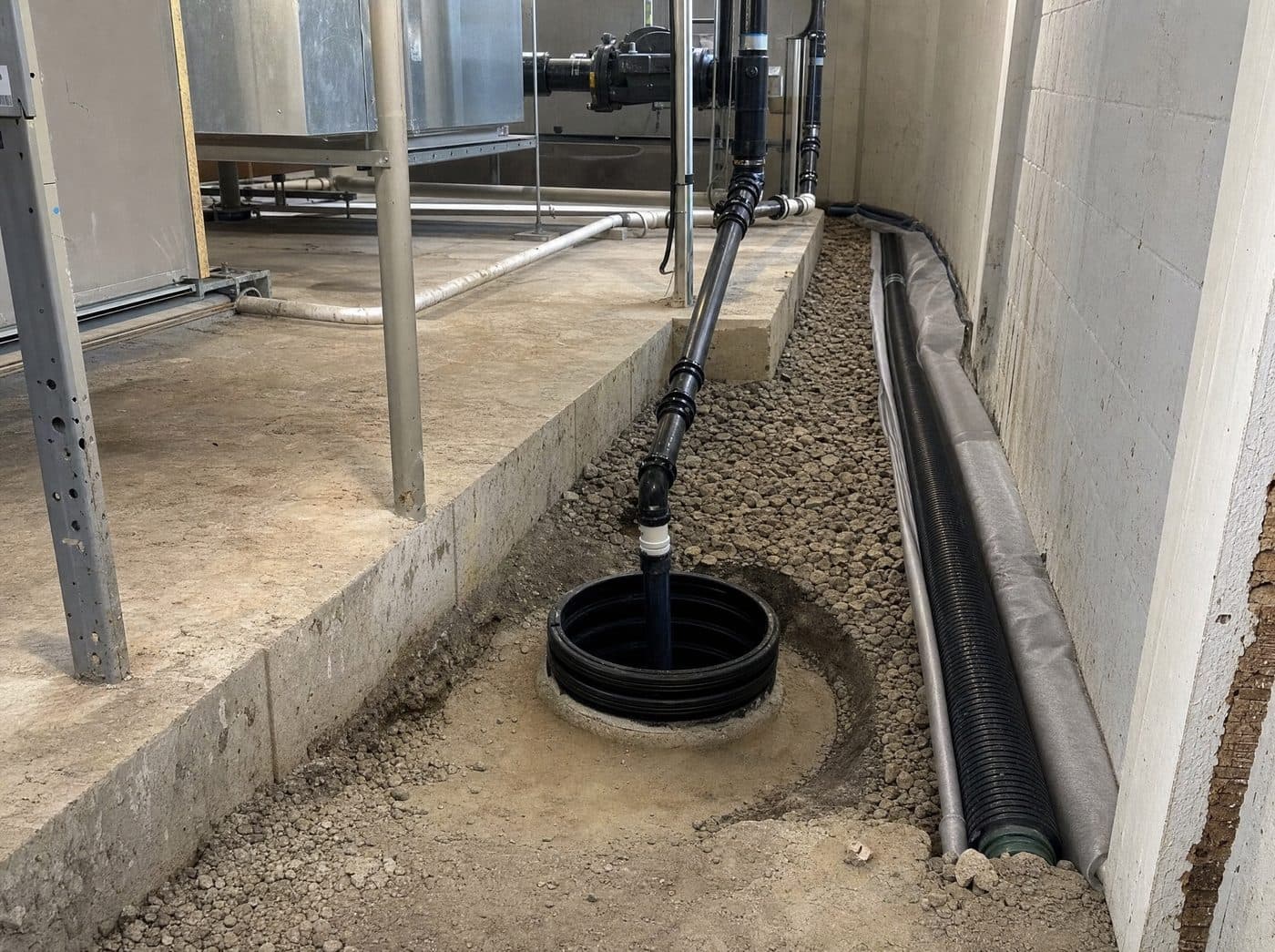 Milton commercial weeping tile and sump drainage correction